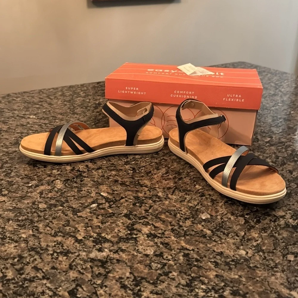 Easy spirit bottle 3 dark blue ankle strap comfort sandal NIB 7.5